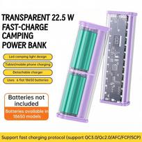 Skaidrus korpusas 6*18650 Power Bank dėklas 22.5W greitasis įkrovimas LED Type C + dvigubas USB prievadas Baterijų laikymo dėžutė iPhone Samsung juoda