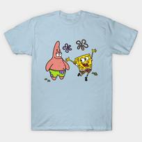 Men Black Print T-shirt Spongebob And Patrick No-Cut Transfer Paper Print Cotton Tshirt M šviesiai mėlyna spalva