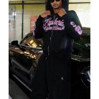 Unisex Trendy Street Style Letter Print Zip-Up Hoodie M juoda