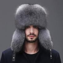 Vyriška žiemos kepurė su meškėno kailiu ir oda, su ausų atvartais šilumai ir stiliui One size（56-60cm）