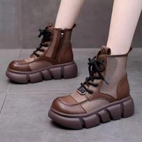 Hollow Martin boots women's new summer thin breathable mesh single boots British style platform short boots sandals women 35 smėlis