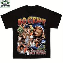 50 Cent Hip Hop Rašto Marškinėliai Vintage Y2K Juodi Laisvalaikio Marškiniai Unisex Gatvės Viršus Vintage Trend Drabužiai Muzikos Gerbėjų Būtinas S juoda