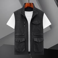 2024 Men's Multi-Pocket Outdoor Workwear Vest - Military Style & Solid Color 3XL chaki