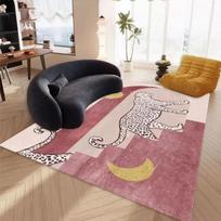 Švelnaus prabangumo rožinis leopardo rašto didelis svetainės kilimas, minkštas rožinis pagrindas su abstrakčiu raštu, neslystantis kilimas namų dekoravimui 40x60cm black