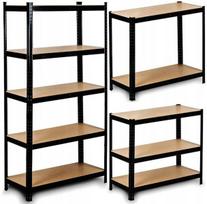 Metalinis stelažas Springos 180×90×40 cm – juodas plienas su medžio imitacijos lentynomis