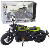 Metalinis chopper motociklo modelis su šviesos ir garso efektais, 1:12, juodas/žalias