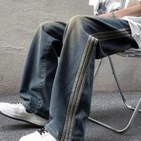 High Street Jeans Striped Street Retro Washed Distressed Loose Straight Trousers S mėlyna