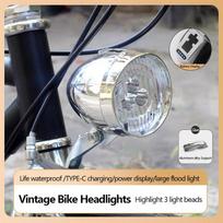 Retro dviračio priekinis žibintas C tipo įkraunamas Klasikinis kalnų dviračio priekinis žibintas 3 LED MTB plento dviračio priekinis žibintas Dviračių priedai