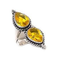 Natural Citrine Gemstone Handmade 925 Sterling Silver Jewelry Ring Size 7 ETC-13965