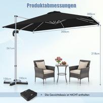Costway stačiakampis 300 x 300 cm konsolinis skėtis su švaistikliu juodas