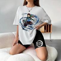 Demon Slayer Multi-color Trendy Women's Parent T-shirt High-quality Summer Casual Comfortable Breathable Short-sleeved Print Cotton T-Shirts S balta