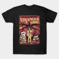 Men Black Print T-shirt Stranger Stories No-Cut Transfer Paper Print Cotton Tshirt 4XL juoda