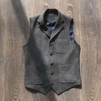 Retro European & American Khaki Multi-Pocket Herringbone Linen Casual Vest XL chaki