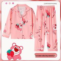 Korean Style Cute Chiikawa Pajamas for Girls - Spring/Autumn Long Sleeve Homewear Size 10 - 105-115 cm