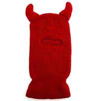 Pullover Hat Horns Balaclava Knitted Caps Single Hole Warm Full Face Ski Mask Breathable Windproof Halloween Cotton Hat Winter raudona