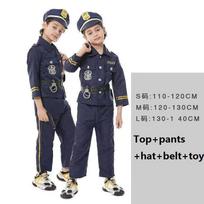 Vaikų policininko kostiumas Cosplay Vaikų žaidimų drabužiai Pasirodymui, išleistuvėms, vakarėliams, anime Cosplay, Helovino vakarėliui Cosplay 90-100cm blue