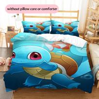 Squirtle Animacinio Rašto Patalynė Namų Dekoras Gimtadienio Dovana (1 * antklodės užvalkalas + 2 * pagalvės užvalkalai, be šerdies) 135x200cm blue