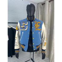 Unisex Trendy Yellow Eagle Embroidered Retro Baseball Jacket Small mėlyna
