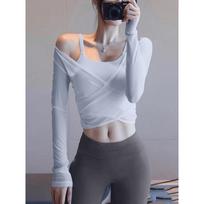 Women's Yoga Two-Piece Set: Built-in Bra, Waist-Cinching, Butt-Lifting, Fashionable, Slimming, Long Sleeve Pilates Fitness Outfit M dramblio kaulas