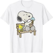 Riešutai - Snoopy Woodstock suoliukas T-shirt S balta