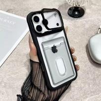 Luxury Slot Card Holder Wallet Clear Case For iPhone 17 Air 16 15 14 13 12 11 Pro Max Fold Lens Stand Holder Shockproof Cover iPhone 17 Pro Max juoda