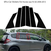 6 vnt. Blizgios juodos anglies pluošto langų durų statramsčio B C statramsčio dangtelio apdailos veidrodžio PC lipdukai Honda Jazz Fit GE 2008-2013 juoda