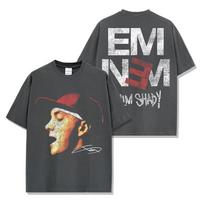 American Hip Hop Eminem Eminem Printed Short Sleeve T-Shirt Casual Crew Neck Men's and Women's Retro Fashion Short Sleeve Top S