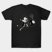 Men Black Print T-shirt Felix The Cat With Bomb No-Cut Transfer Paper Print Cotton Tshirt S juoda