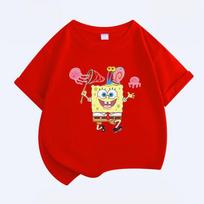 SpongeBob SquarePants Kids Cartoon Print T-shirt Trendy Short Sleeve Top for Boys Girls Sweat-Absorbent Breathable Multi-Color 110
