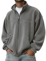 Men's American Style Stand Collar Zip-Up Cardigan Hoodie - Autumn/Winter 2025 Collection 2XL tamsiai ruda spalva