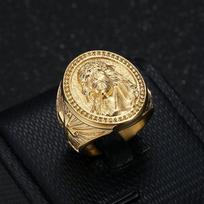 YS Cross Men's Hip-Hop Ring - Titanium Steel in Electroplated Gold Size 7