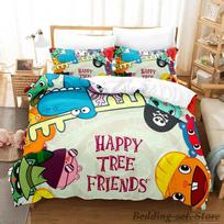 Happy Tree Friends Patalynės Komplektas Viengulis Twin Pilnas Queen King Dydžio Lovos Komplektas Suaugusiems Vaikų Miegamojo Antklodės Užvalkalų Rinkiniai Anime EU Single(135*200cm)3pcs