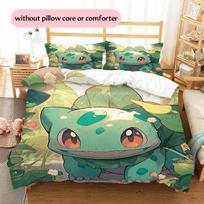 Bulbasaur rašto patalynė Namų dekoracija Gimtadienio dovana (1 * antklodės užvalkalas + 2 * pagalvės užvalkalai, be šerdies) 135x200cm
