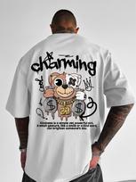 Summer New Mens Teddy Bear Money Letter Printed Comfortable and Breathable Round Neck Tshirt Outdoor Street Style Top S