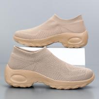 TUINANLE Women Wedge Spring Resistant Mom Shoes Breathable Platform One Foot Slip Women Loafers Sneakers 41 chaki