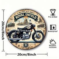 Royal Enfield motociklo metalinis sieninis ženklas Retro apvalus meno kūrinys garažo, kavinės, baro dekoravimui, dovana 20x20