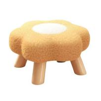 Yousheng Flower Stool with Wooden Legs Cloud Velvet Cushion Footrest Stool Living Room Bedroom Couch Sofa Under-Desk Padded Seat Vanity Stool mėlyna
