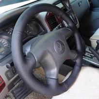 For Mitsubishi Pajero v73 v77 2004-2010 Hand-Stitched Black  Leather carbon fibre Car Steering Wheel Cover style 1