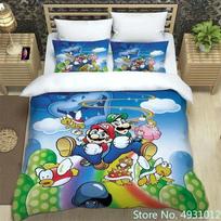 Anime Jumpman Super Mario Vaikų patalynės komplektas Pagalvės užvalkalas Patalynė Animacinis 3D spausdintas Vaikams Suaugusiems Berniukams Antklodės Užvalkalas Dovana EU Single(135*200cm)3pcs white