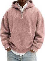 Men's Retro Washed Suede Half-Zip Hoodie - Autumn/Winter Solid Color M juoda