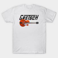Vyriški juodi marškinėliai su spauda Gretsch Guitars No-Cut perdavimo popieriaus spauda Medvilniniai marškinėliai S balta