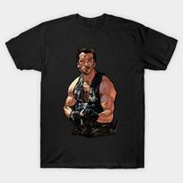 Men Black Print T-shirt Arnold Schwarzenegger No-Cut Transfer Paper Print Cotton Tshirt L juoda