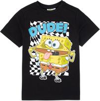 SpongeBob SquarePants Boys Black Short-Sleeved Graphic Tee _ Dude! Spongebob Placement Print T-Shirt _ Kids Cartoon Apparel S juoda