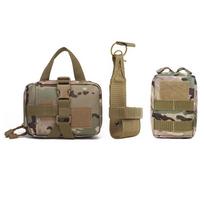 3-in-1 Tactical Dog Pack Set: 2 Molle Pouches For Harness & Waist Bottle Holder, Outdoor Training Gear For Medium Large Dogs chaki