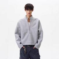 2025 Spring/Autumn Men's Oversized High-End Half-Zip Cropped Hoodie M pilka spalva
