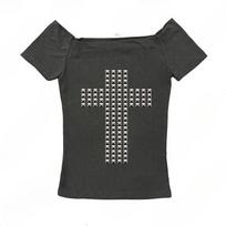 2KWEIRD Gothic Punk Rock Hip Hop Women's Short Sleeve T-Shirt Sexy Slim Chic Casual Basics Metallic Decor Crop Tops Y2K Emo Girl Clothes S balta