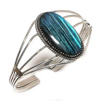 Natural Labradorite Gemstone 925 Sterling Silver Cuff Bangle Adjustable ETC-13914