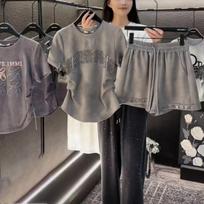 Madingi liekninantys marškinėliai trumpomis rankovėmis, plačių kelnių dviejų dalių komplektas, vasaros dizainas, viršutinė ir apatinė dalys, elegantiškas XXXXL