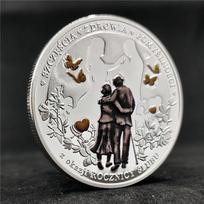 Amžinos meilės proginė moneta, Ispanijos sidabrinė moneta, moneta, vestuvės, meilė, vestuvės, proginė moneta sidabras