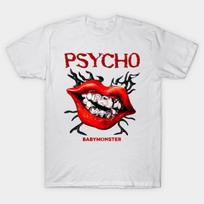 Men Black Print T-shirt Babymonster Psycho No-Cut Transfer Paper Print Cotton Tshirt S balta